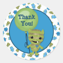 BOY MONSTER Peek a Boo Baby Shower blank PABC #3 Round Stickers