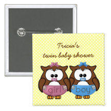 boy 'n girl baby owl pinback button