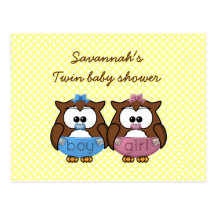 boy 'n girl baby owl post cards