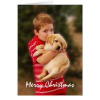 Boy & New Puppy for Christmas Greeting Card