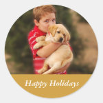 Boy & New Puppy for Christmas Round Sticker