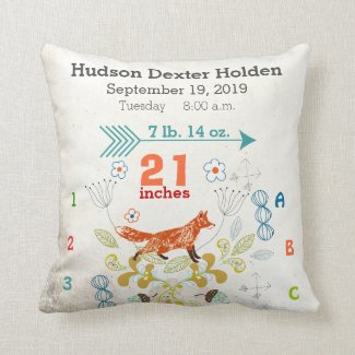 Boy Nursery Baby Birth Stat Fox Arrow Pattern Pillows