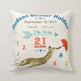 Boy Nursery Baby Birth Stats Giraffe Arrow Pattern Pillows