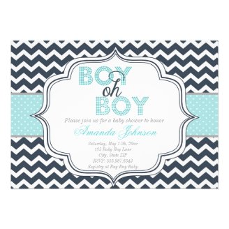 Boy Oh Boy Chic Chevron Baby Shower Invitation