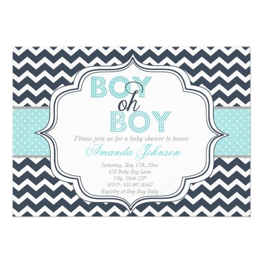 Boy Oh Boy Chic Chevron Baby Shower Invitation 5quot; X 7quot; Invitation C