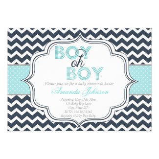 Boy Oh Boy Chic Chevron Baby Shower Invitation