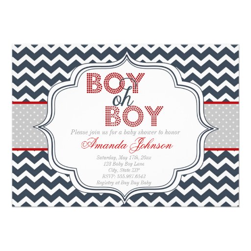 Boy Oh Boy Chic Chevron Baby Shower Invitation