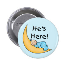 Boy on Moon He's Here Button