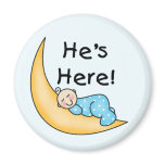 Boy on Moon He's Here Fridge Magnets