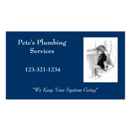 BOY ON POTTY: PLUMBING BUSINESS CARD (front side)