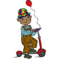 Boy on Scooter with Balloon