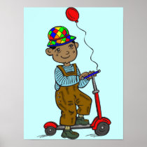 Boy on Scooter with Balloon