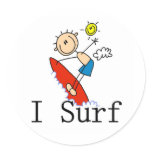 Boy on Surfboard  Round Stickers