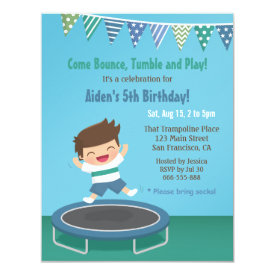 Boy on Trampoline Kids Birthday Party Invitations