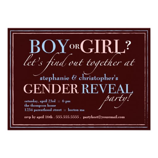 Boy or Girl Elegant Baby Gender Reveal Party Announcement (front side)