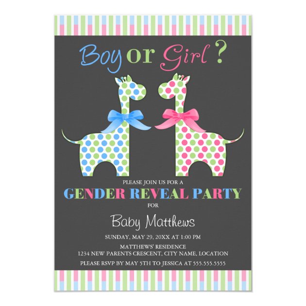 Boy or Girl Giraffe Gender Reveal Party Card (front side)