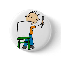 Boy Painting Stick Figure Button