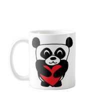 Boy Panda with Big Red Heart Mugs