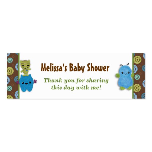 Boy Peek a Boo Monsters Baby Shower Favor Tags PAB Business Card (front side)