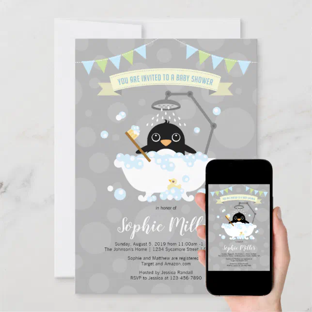 Boy Penguin Baby Shower Invitation Zazzle