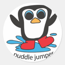 Boy Penguin Puddle Jumper Round Stickers