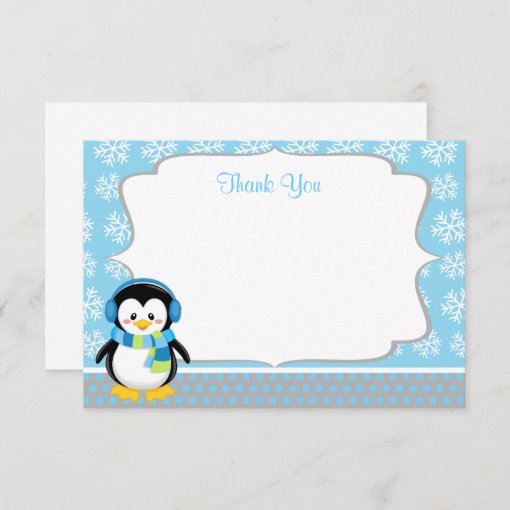 Boy Penguin Winter Snowflake Thank You Cards Zazzle