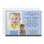 Boy Photo Graduation Bear Blue Stripes Custom Invites