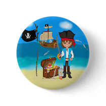 Boy Pirate with Treasure Chest Button