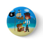 Boy Pirate with Treasure Chest Button