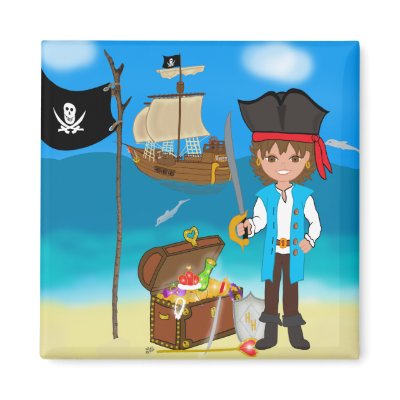 Boy Pirate with Treasure Chest Magnet by KirstenEdwards