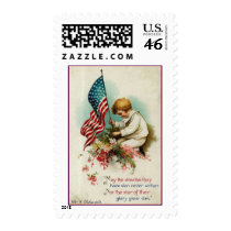 Boy Placing Wreaths Postage Stamps