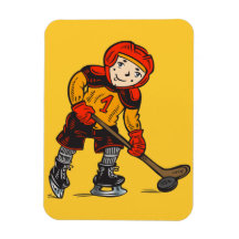 Boy Playing Hockey Rectangle Magnets