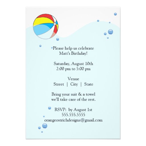 Boy Pool Birthday Party Invitation