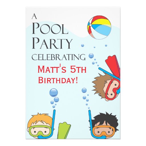 Boy Pool Birthday Party Invitation