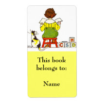 Boy Reading Book Plate Personalized Shipping Labels