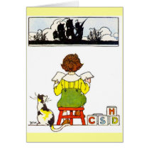 Boy reading cards