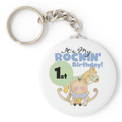 Boy Rockin' 1st Birthday T-shirts and Gifts Keychains by kids_birthdays