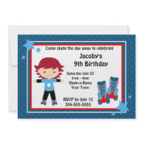 Boy Roller Skating Birthday Party Custom Invitation