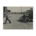 boy roped car postcard
