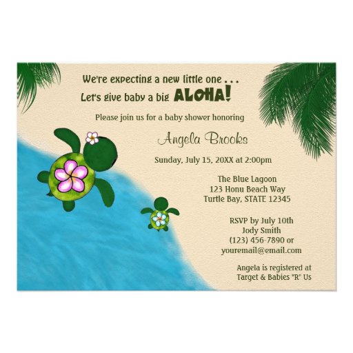 BOY Sea TURTLE Baby Shower Invite BLUE (Honu) 02A (front side)