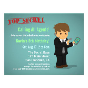 Boy Secret Agent Birthday Party Invite