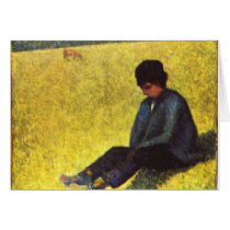 Boy sitting on a lawn by Georges Seurat Greeting Cards
