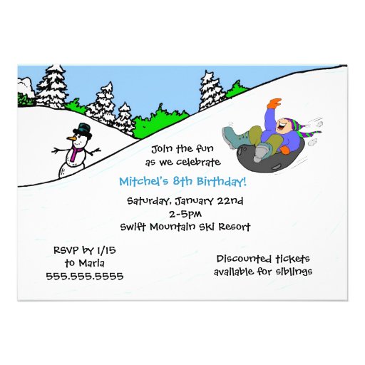 BOY Snow tubing winter birthday party invite