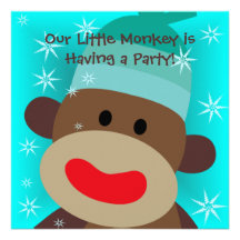 Boy Sock Monkey Birthday Invitation