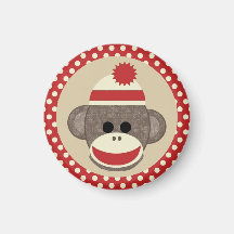 Boy Sock monkey round magnet