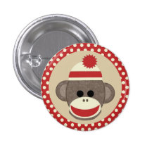 Boy Sock Monkey round pin button