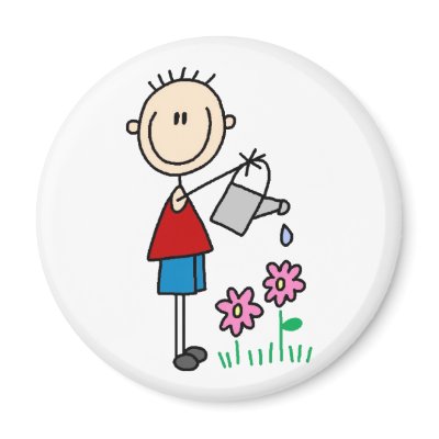 Boy Stick Figure Watering Flowers Magnet by stick_figures