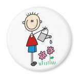 Boy Stick Figure Watering Flowers Magnet