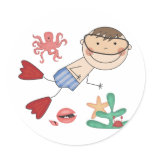 Boy Swimming T-shirts and Gifts Round Stickers