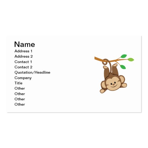 Boy Swinging Monkey Business Card Templates (front side)